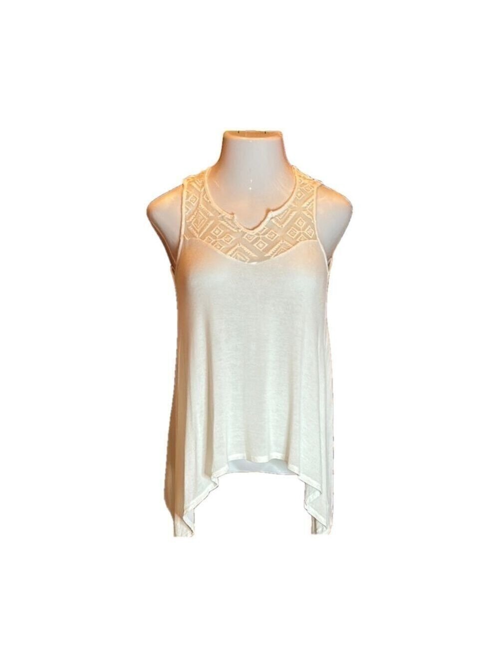 H.I.P. Cream High-Low Tank Top with Lace Bodice Size M